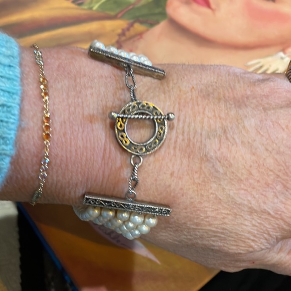 Sterling Silver, Ruby and Pearl 5 Strand Bracelet. - Picture 9 of 14